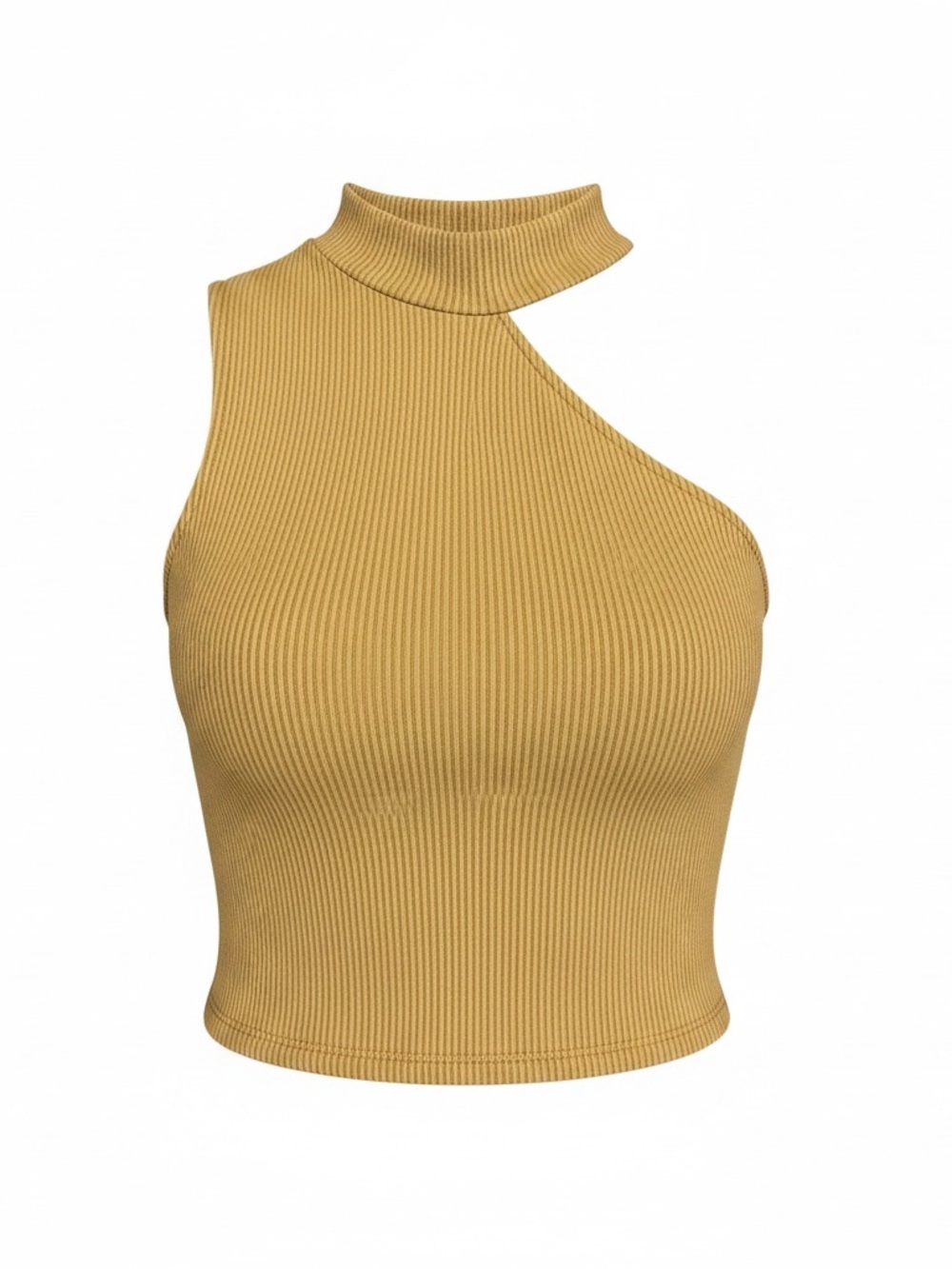 Vero Moda Mustard Ribbed Asymmetric Cutout Crop Top